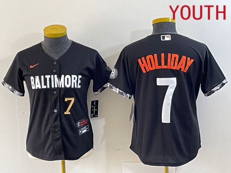 Youth Baltimore Orioles 7 Holliday Black City Edition Nike 2024 MLB Jersey style 3